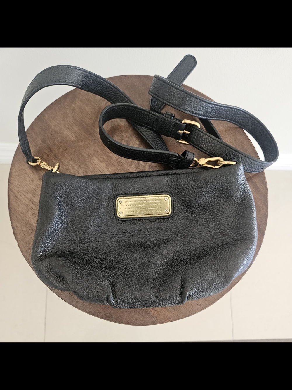 Marc by Marc Jacobs Black Pebbled Leather Crossbody with Gold Plaque
